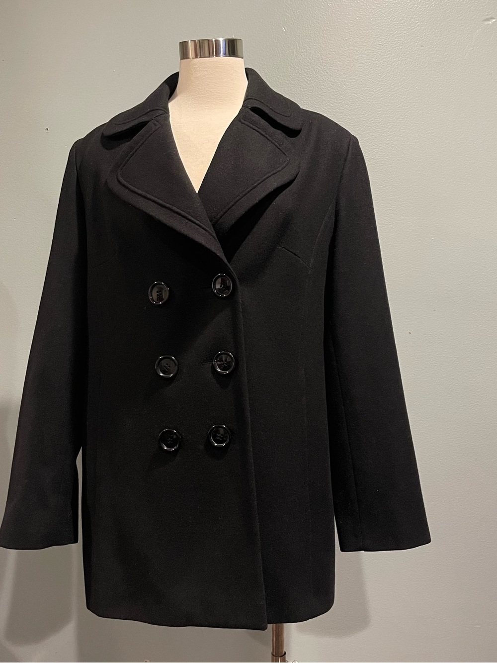Timeless Classic Black Double-Breasted Peacoat Jacket Wool Blend Size 16 Outdoor